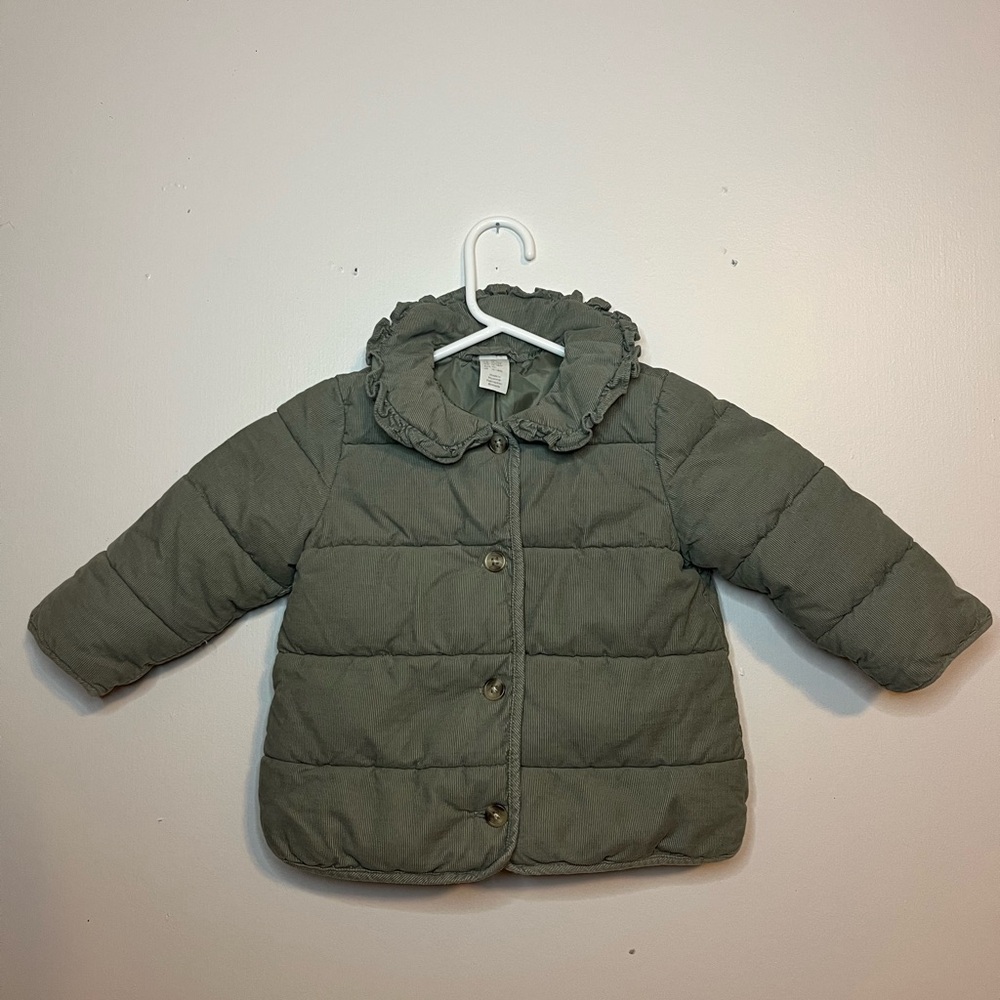 H&M Toddler Girls 18M Sage Green Corduroy Puffer Jacket